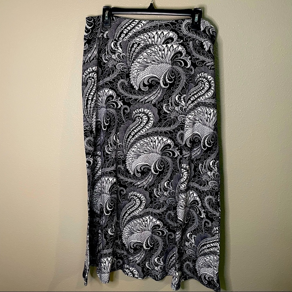 Talbots Black and White Paisley Midi Skirt